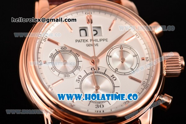 Patek Philippe Grand Complication Chrono Miyota OS20 Quartz Rose Gold Case with White Dial and Stick Markers - Click Image to Close